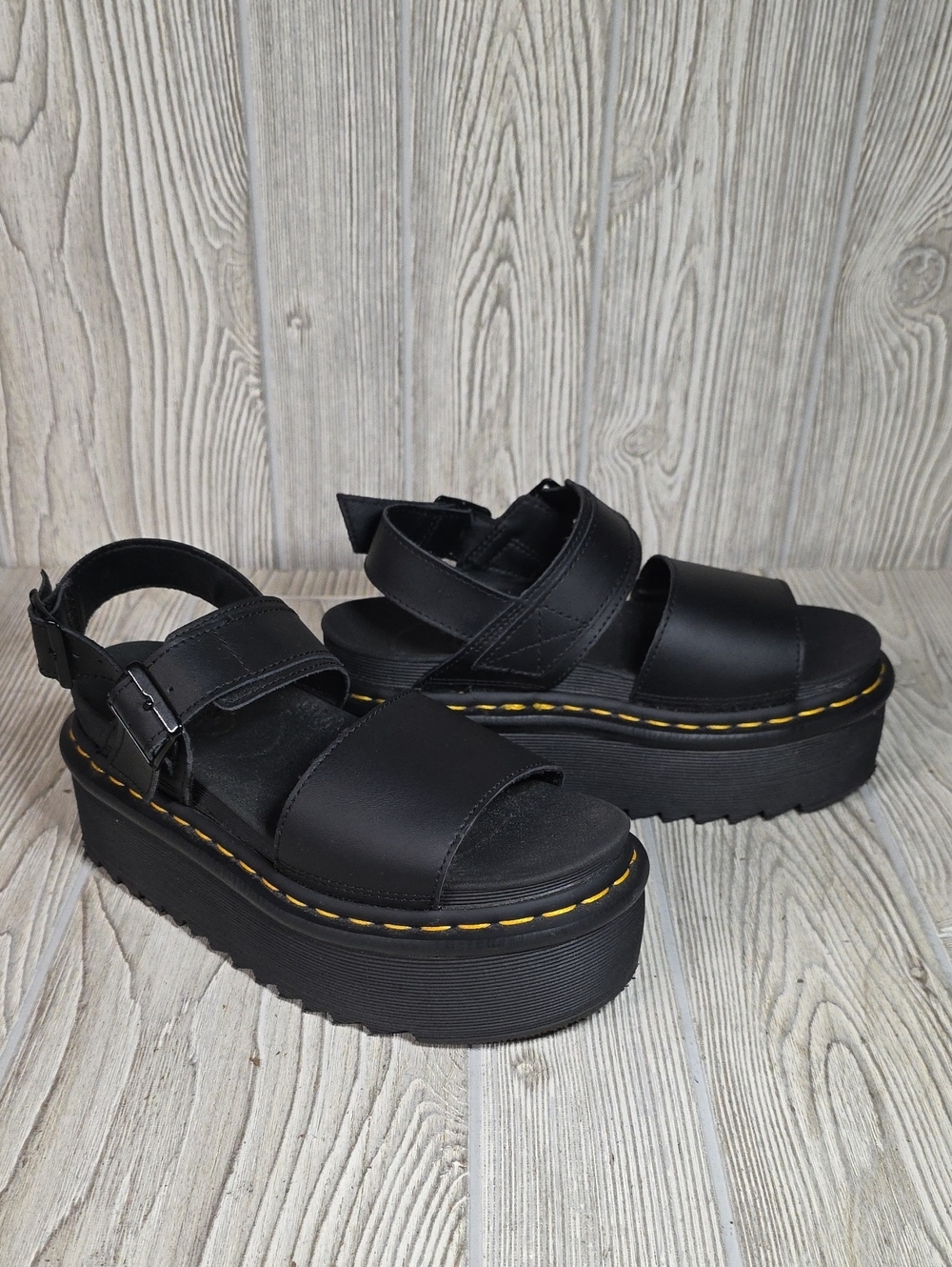 Dr. Martens Voss Quad Platform Black Chunky Sole Sandals Womens Size 6